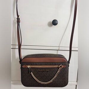 Michael Kors Dark Brown and Tan Crossbody Bag